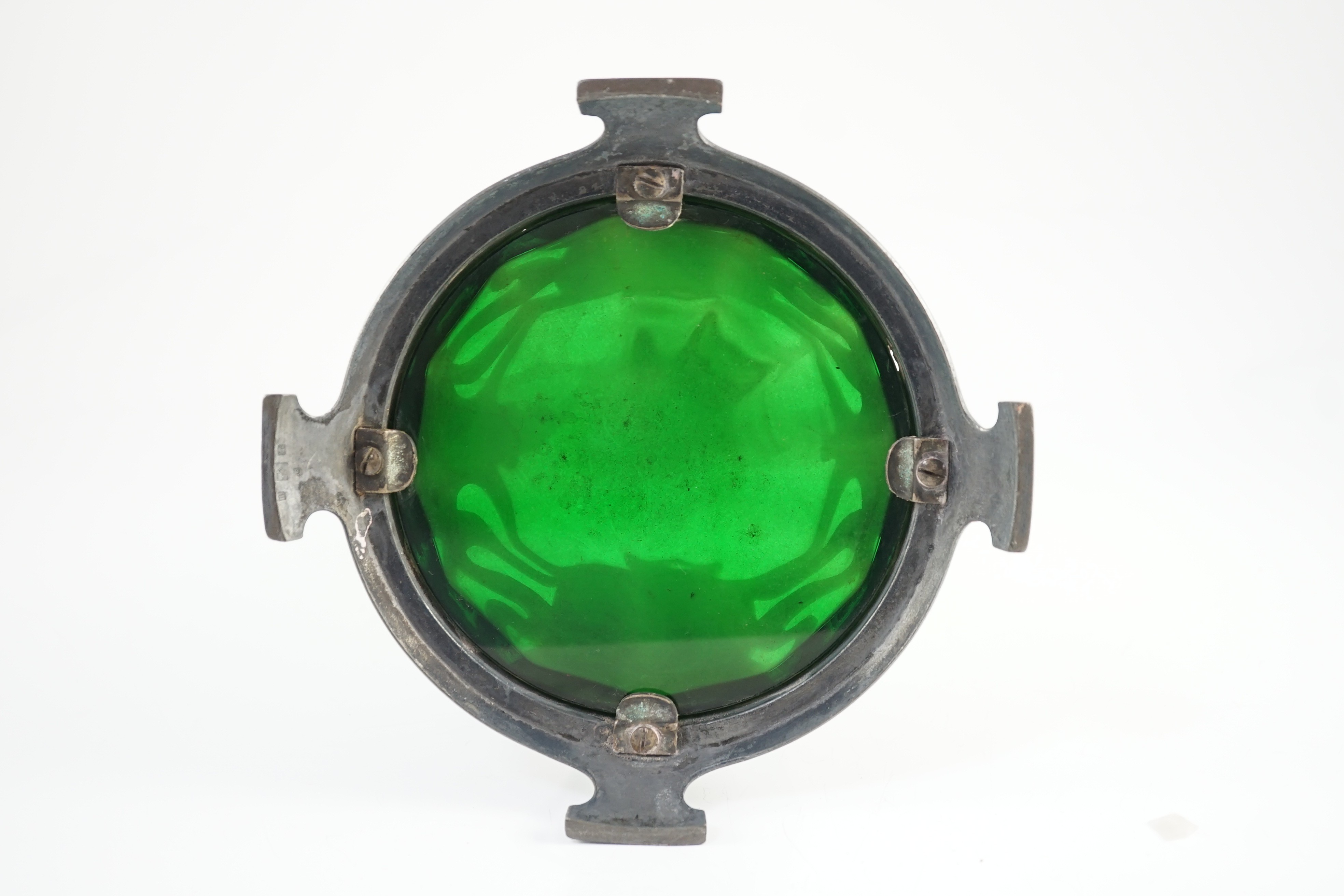 An Art Nouveau WMF metal mounted green glass ewer, c.1905, 40.5cm high
